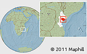 Savanna Style Location Map of Muanza, highlighted parent region, hill shading