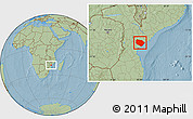 Savanna Style Location Map of Muanza, hill shading