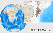 Shaded Relief Location Map of Muanza, highlighted country, highlighted parent region