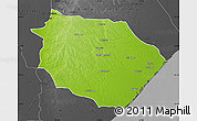 Physical Map of Muanza, darken, desaturated