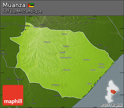 Physical Map of Muanza, darken