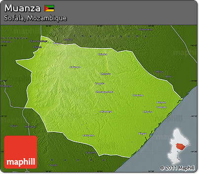 Physical Map of Muanza, darken