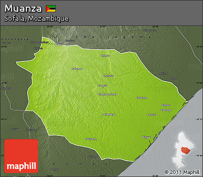 Physical Map of Muanza, darken, semi-desaturated