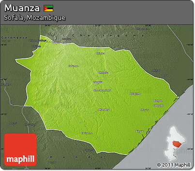 Physical Map of Muanza, darken, semi-desaturated