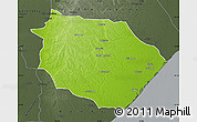 Physical Map of Muanza, darken, semi-desaturated