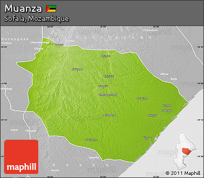 Physical Map of Muanza, lighten, desaturated