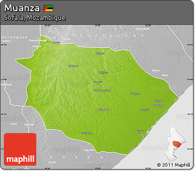 Physical Map of Muanza, lighten, desaturated