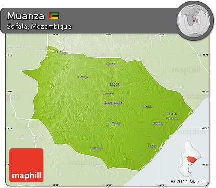 Physical Map of Muanza, lighten