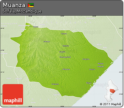Physical Map of Muanza, lighten