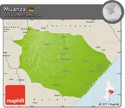 Physical Map of Muanza, shaded relief outside
