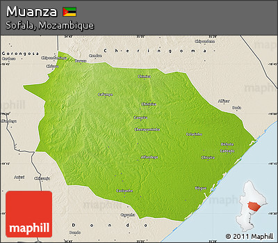 Physical Map of Muanza, shaded relief outside