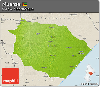 Physical Map of Muanza, shaded relief outside