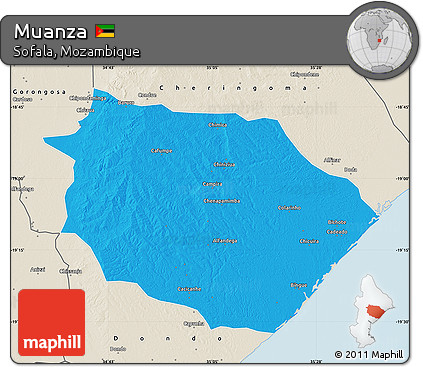 Political Map of Muanza, shaded relief outside