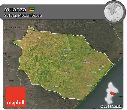 Satellite Map of Muanza, darken, semi-desaturated