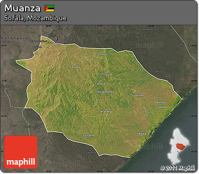 Satellite Map of Muanza, darken, semi-desaturated