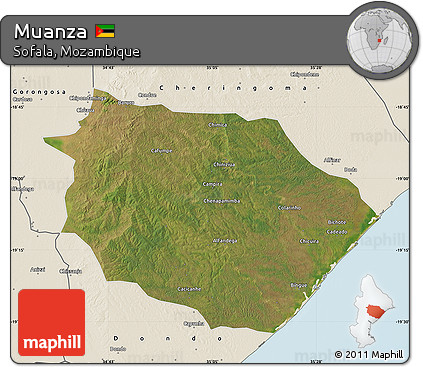Satellite Map of Muanza, shaded relief outside