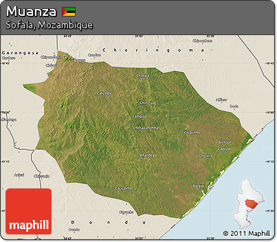 Satellite Map of Muanza, shaded relief outside