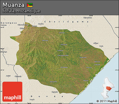 Satellite Map of Muanza, shaded relief outside