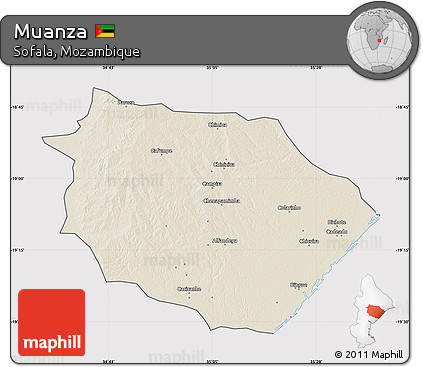 Shaded Relief Map of Muanza, cropped outside