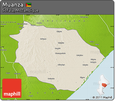 Shaded Relief Map of Muanza, physical outside