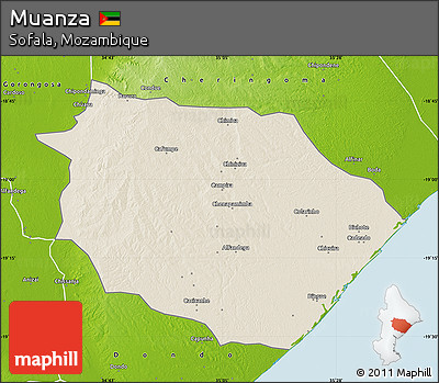Shaded Relief Map of Muanza, physical outside