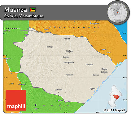 Shaded Relief Map of Muanza, political outside