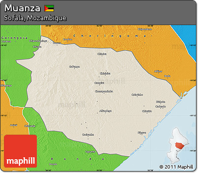 Shaded Relief Map of Muanza, political outside