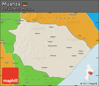 Shaded Relief Map of Muanza, political outside