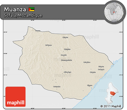 Shaded Relief Map of Muanza, single color outside