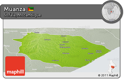 Physical Panoramic Map of Muanza, lighten, semi-desaturated