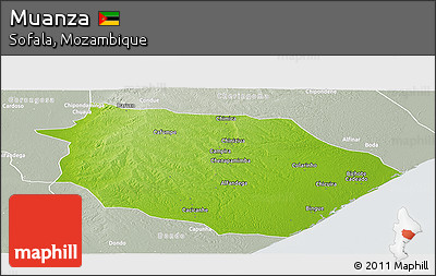Physical Panoramic Map of Muanza, lighten, semi-desaturated