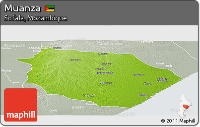 Physical Panoramic Map of Muanza, lighten, semi-desaturated