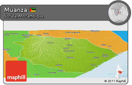 Physical Panoramic Map of Muanza, political outside