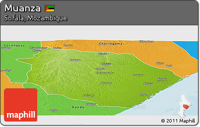 Physical Panoramic Map of Muanza, political outside