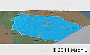 Political Panoramic Map of Muanza, darken, semi-desaturated