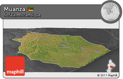 Satellite Panoramic Map of Muanza, darken, desaturated