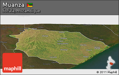 Satellite Panoramic Map of Muanza, darken