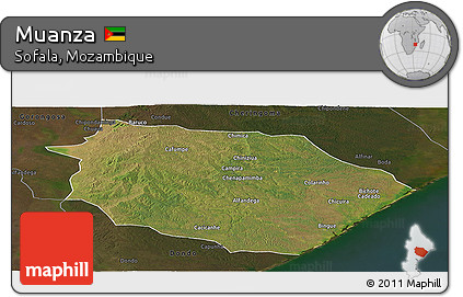 Satellite Panoramic Map of Muanza, darken