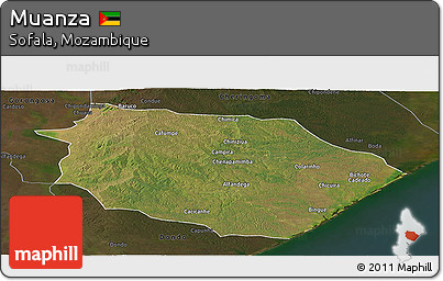 Satellite Panoramic Map of Muanza, darken