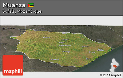 Satellite Panoramic Map of Muanza, darken, semi-desaturated