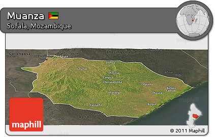 Satellite Panoramic Map of Muanza, darken, semi-desaturated