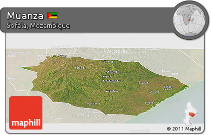 Satellite Panoramic Map of Muanza, lighten