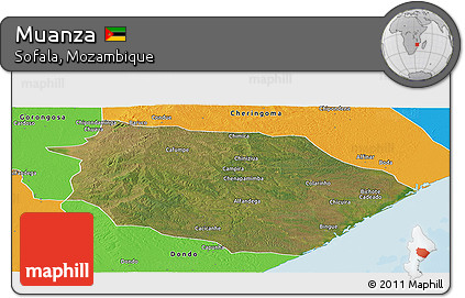 Satellite Panoramic Map of Muanza, political outside