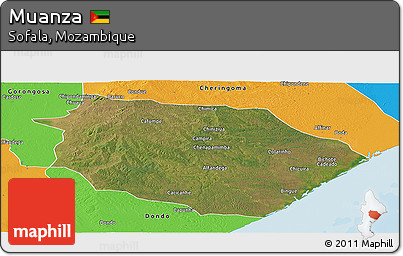 Satellite Panoramic Map of Muanza, political outside