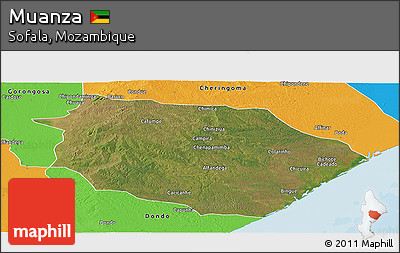 Satellite Panoramic Map of Muanza, political outside