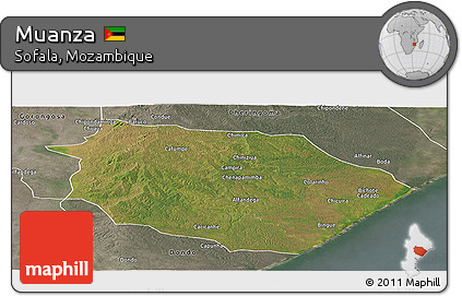 Satellite Panoramic Map of Muanza, semi-desaturated