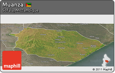 Satellite Panoramic Map of Muanza, semi-desaturated