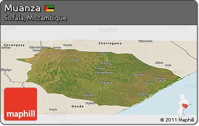 Satellite Panoramic Map of Muanza, shaded relief outside