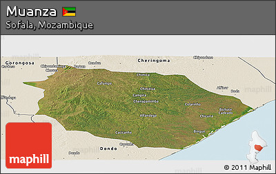 Satellite Panoramic Map of Muanza, shaded relief outside