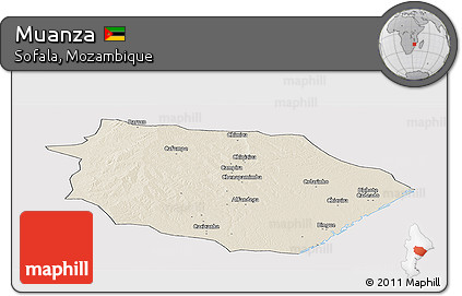 Shaded Relief Panoramic Map of Muanza, cropped outside